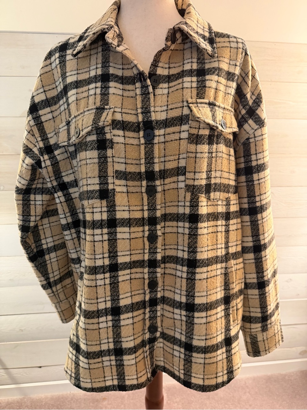 Tan and Black Plaid Shacket Jacket
